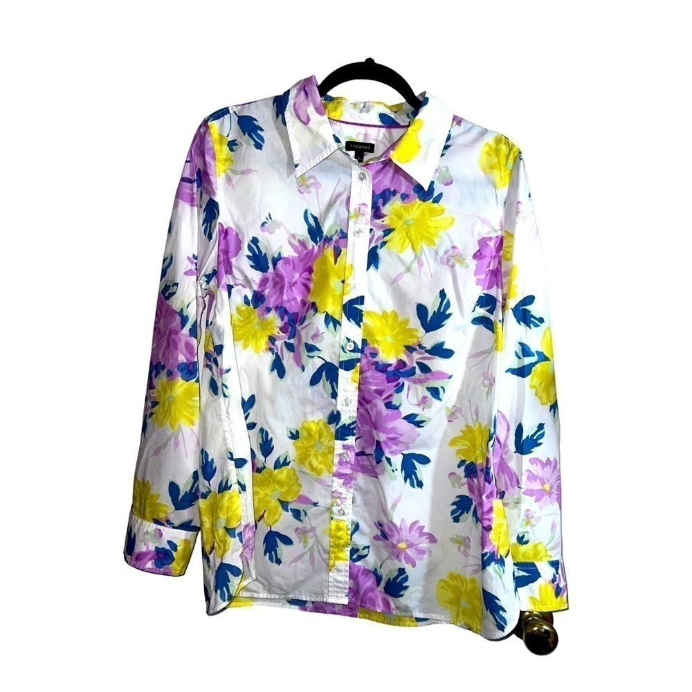 TALBOTS Floral Print Button Down Shirt Long Sleeve Shirt Sz L